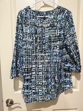 Croft & Barrel Blue Black White Patterned Blouse